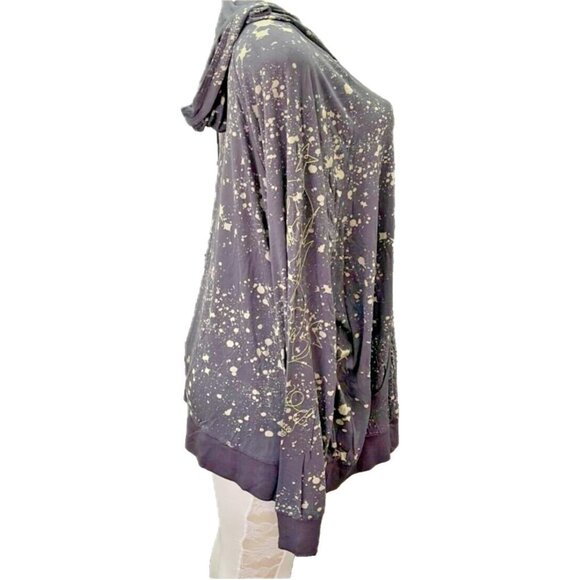 Lovesick +4 Zip Front Gray Skull Embroidered Paint Splash Long Sleeve Hoodie - Picture 3 of 6